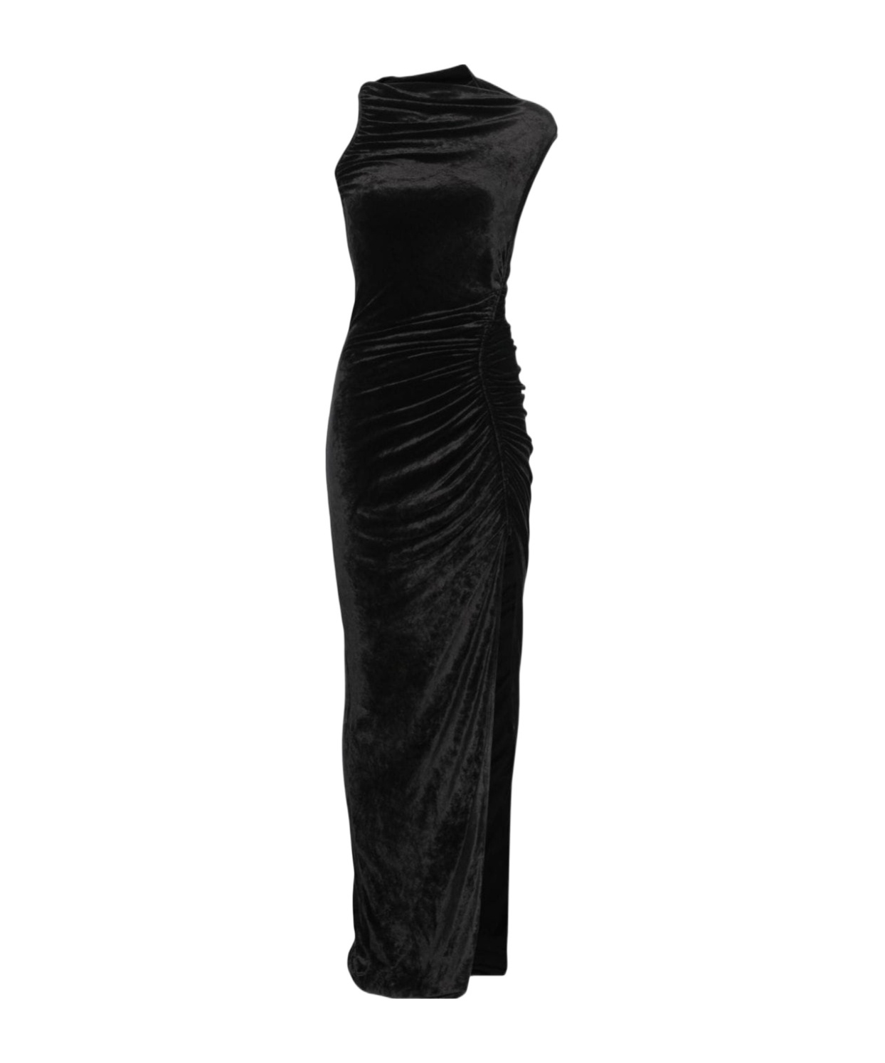 Rick Owens Svita Asymmetric Ruched Velvet Maxi Dress