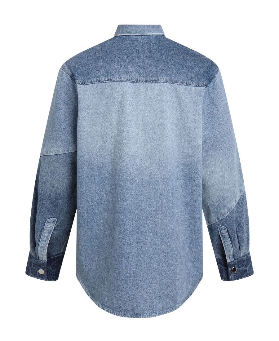 Liuregali Stitched Long-sleeved Denim Shirt In Blue