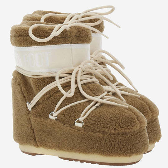Moon Boot Camel Eco Fur Icon Low Ankle Boots In Green