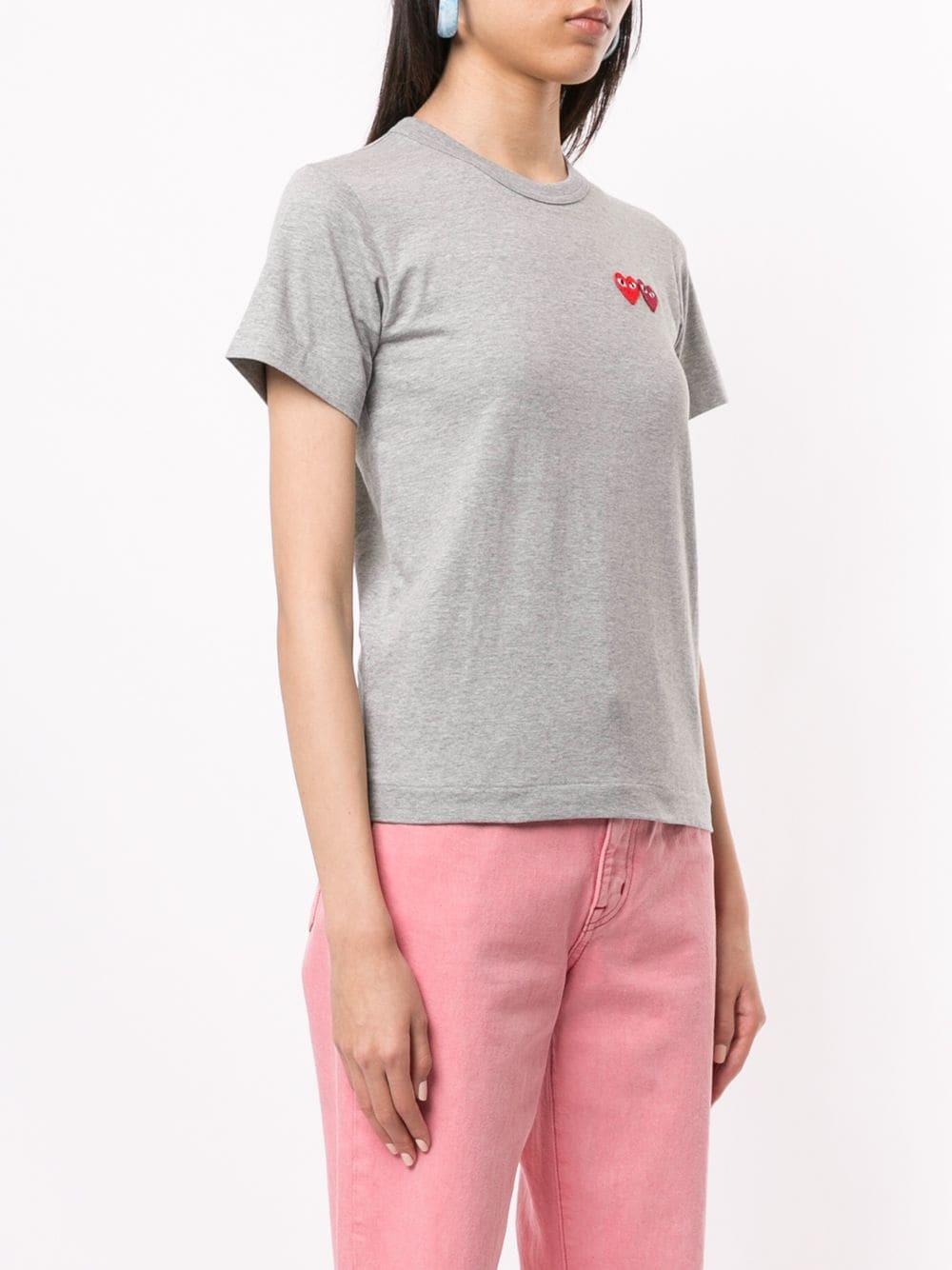 Comme Des Garçons Play Logo Embroidered Crew Neck T-shirt In Gray