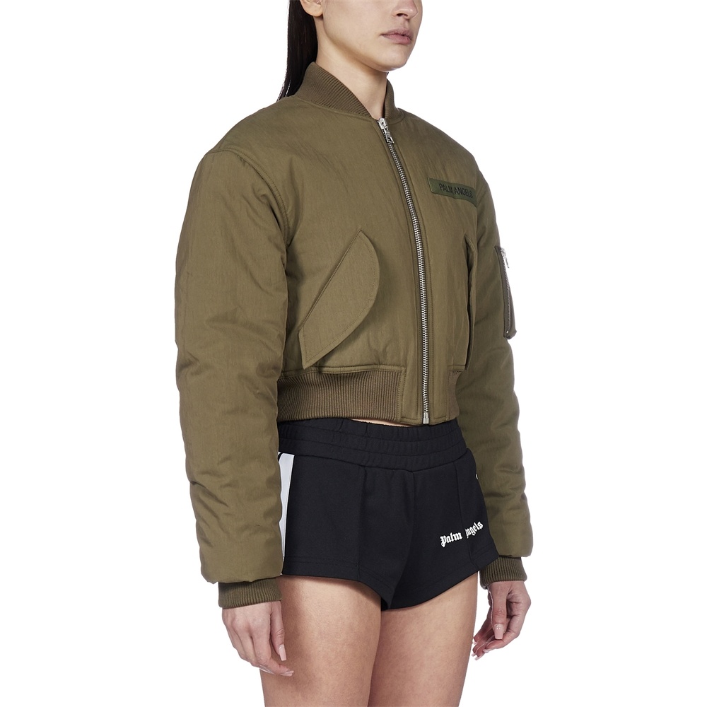 Shop Palm Angels Cropped Logo-patch Bomber Jacket In Brown