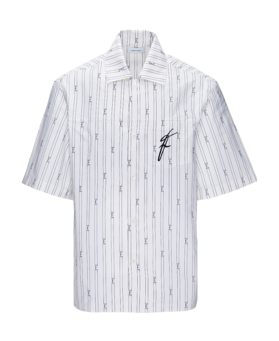 Ferragamo Logo-print Short-sleeve Cotton Blend Shirt In White