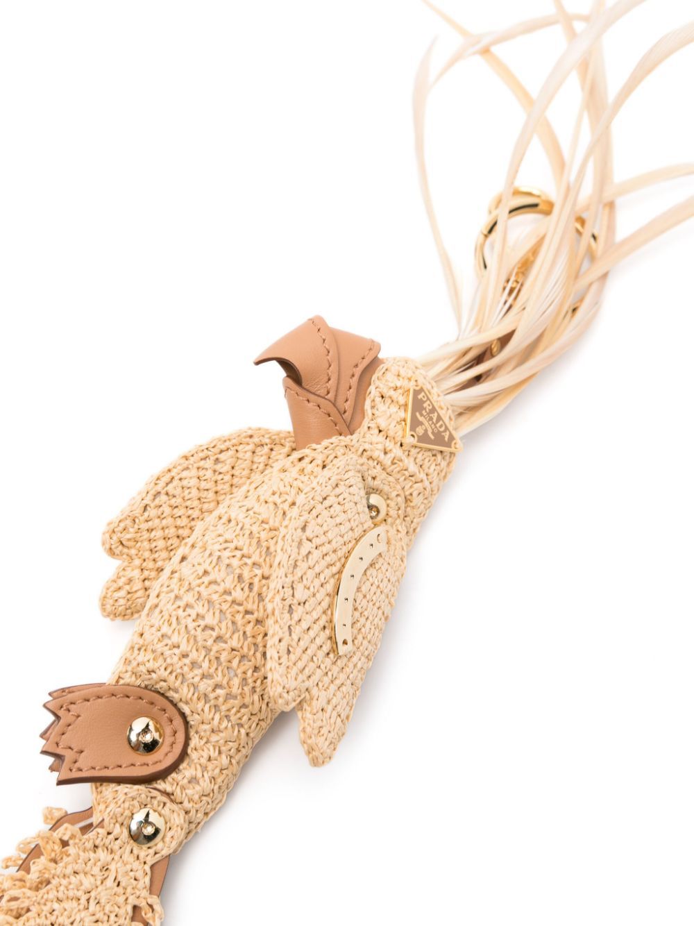 Prada Raffia Key Ring In Light Beige/beige