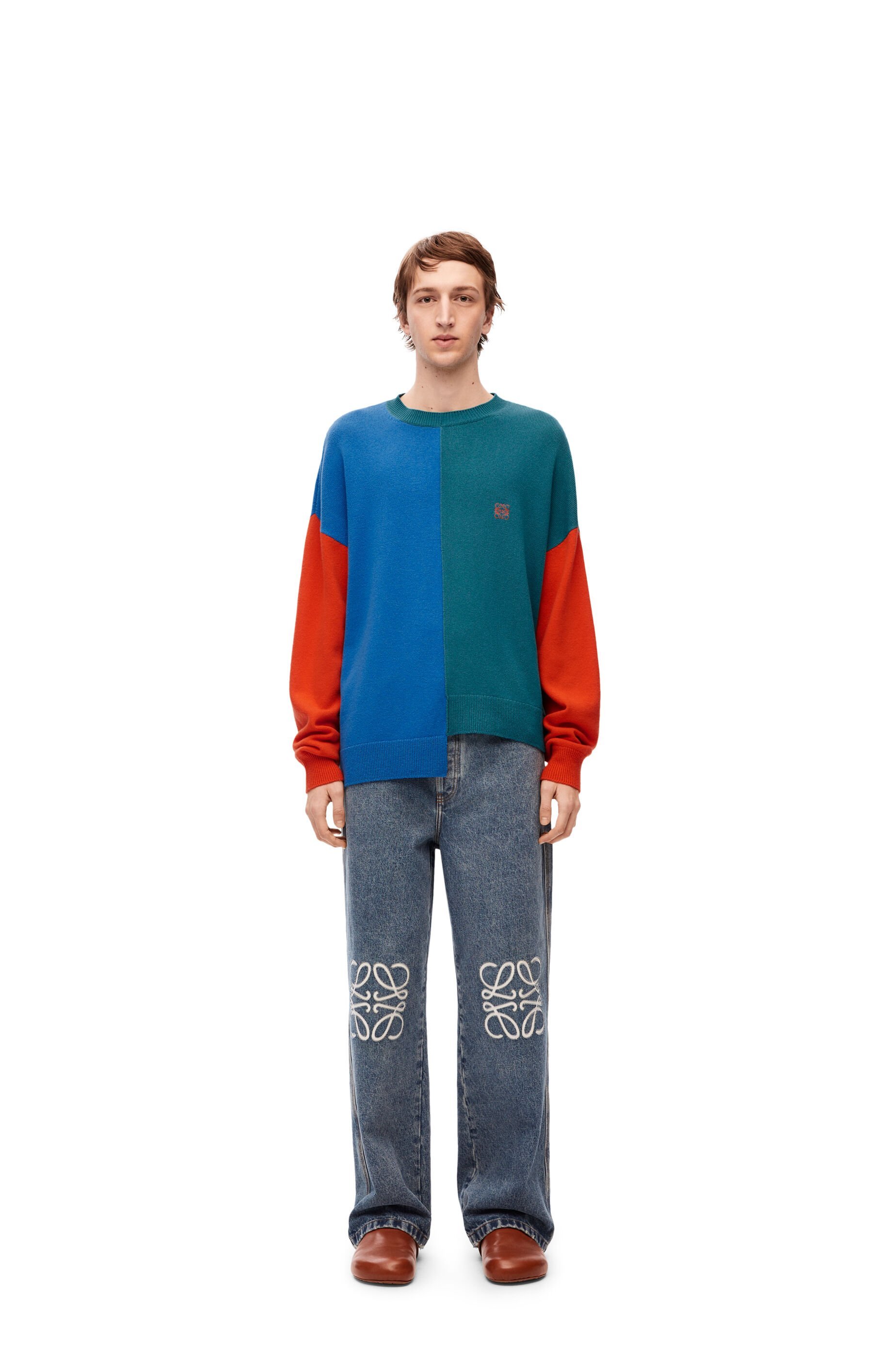 Loewe Asymmetric Colour-block Knitted Jumper In Green