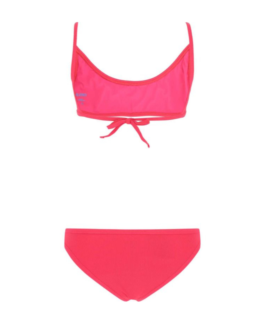 Attico Nylon Bikini With Scoop Neckline And Ribbed Texture In Red