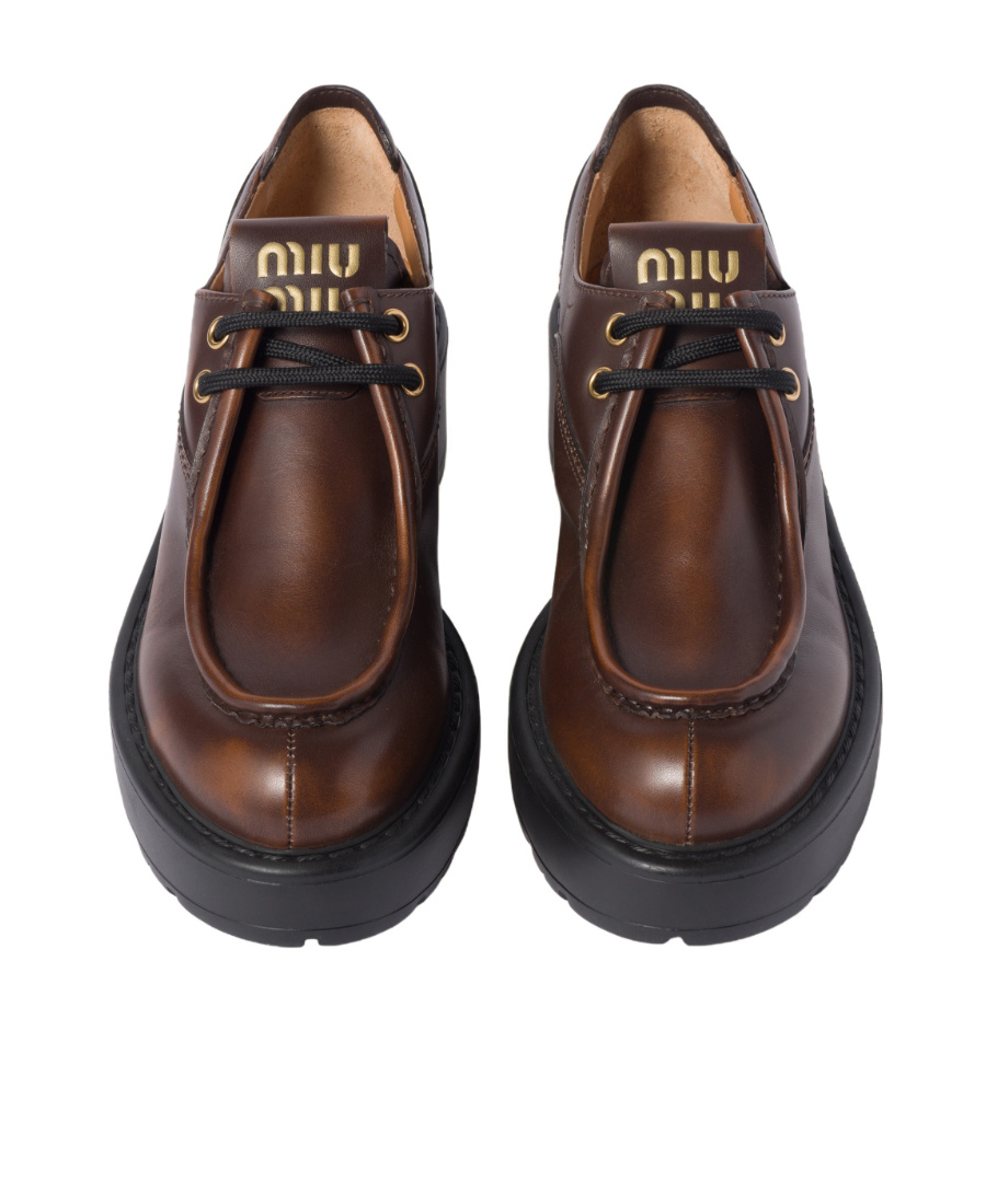 Miu Miu Logo-patch Leather Loafers In Brown