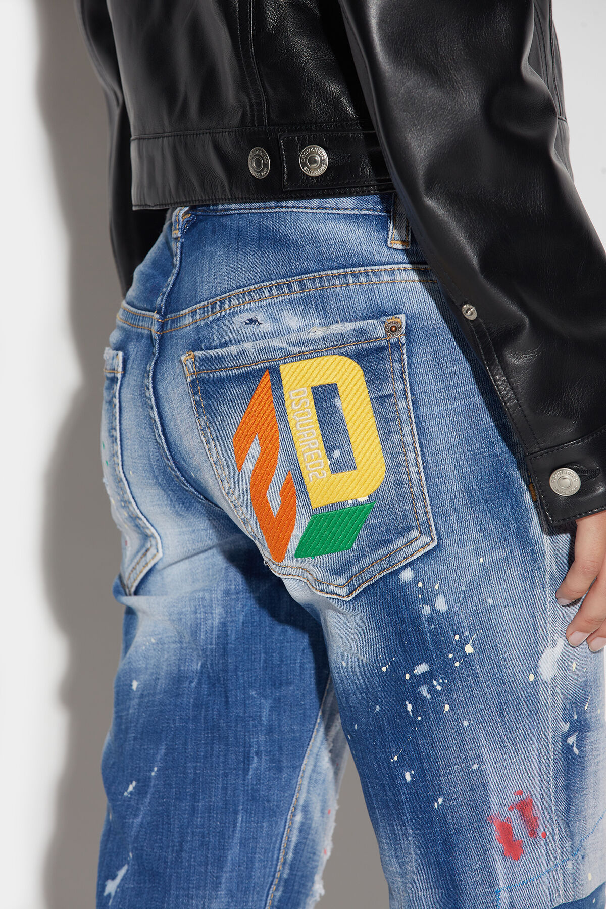 Shop Dsquared2 Distressed Logo-embroidered Slim Jeans In Blue