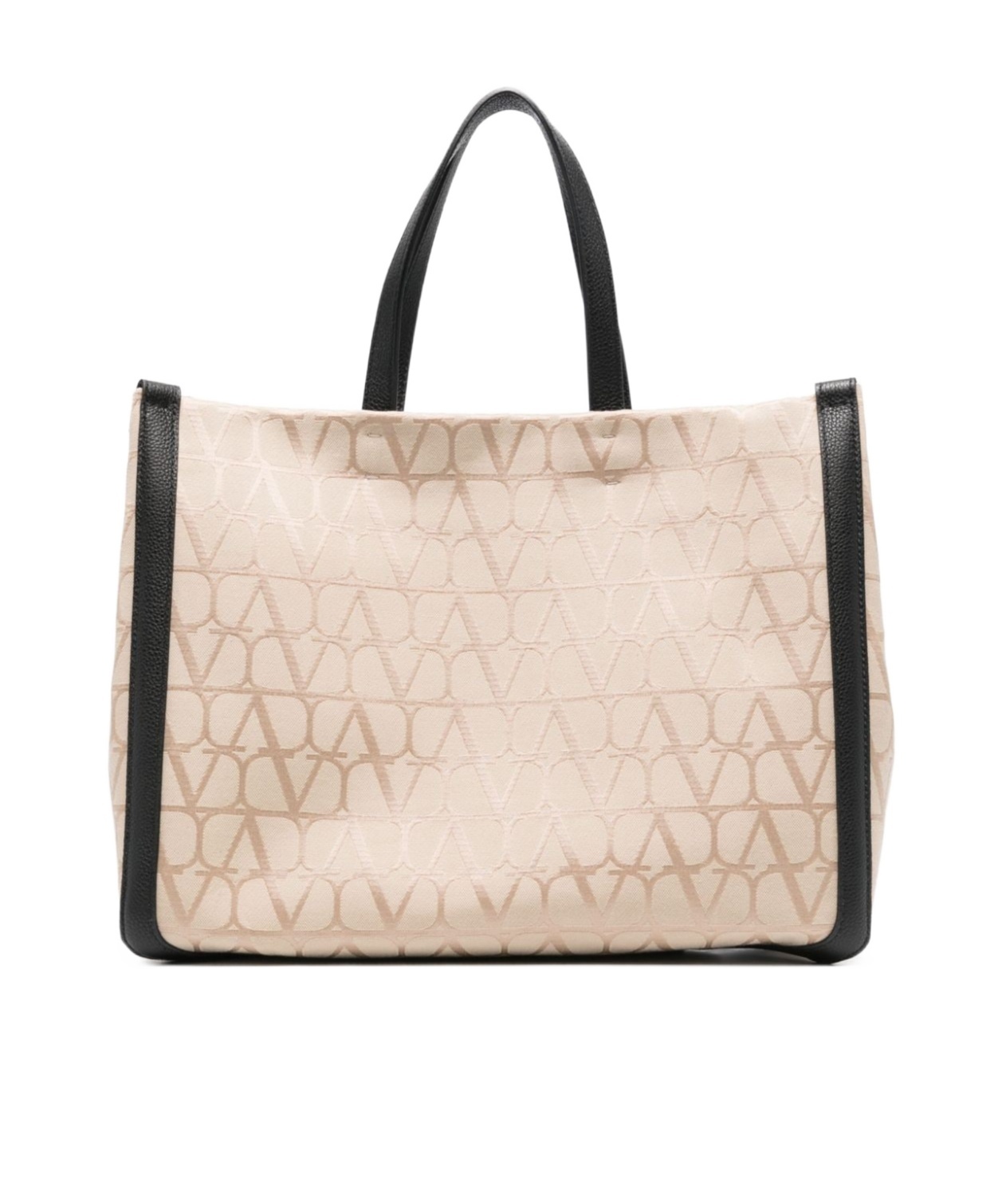 Valentino Structured Two-tone Canvas Tote In Nude