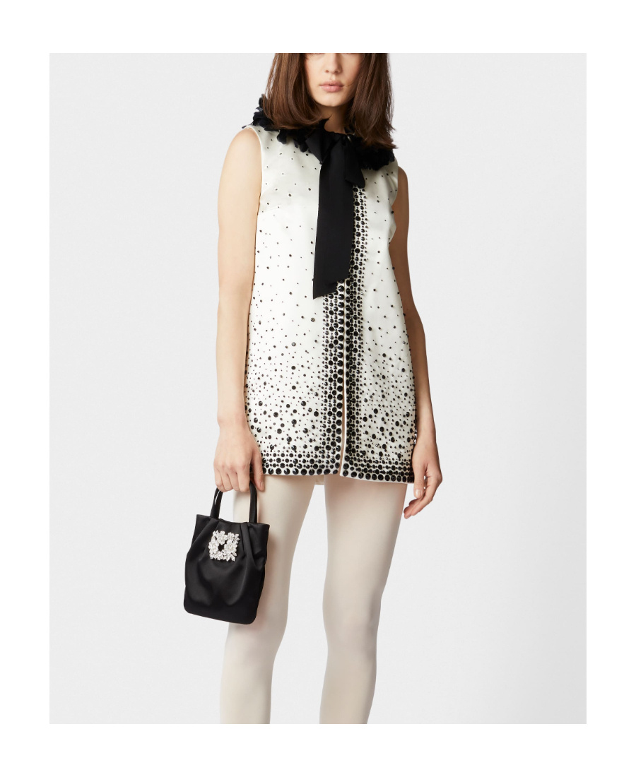 Roger Vivier Drapé Pocket Bouquet Strass Buckle Micro Bag In Satin In Black