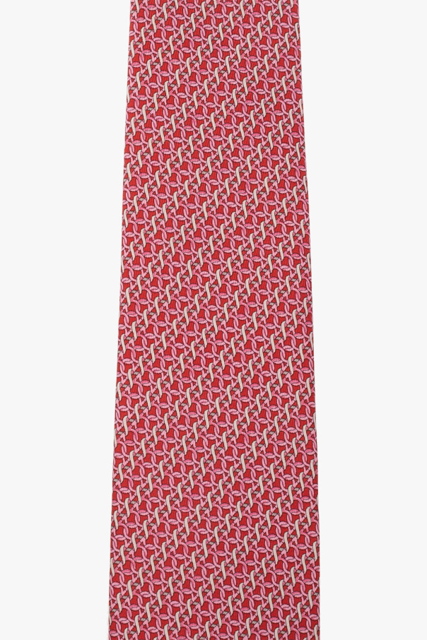 Ferragamo Gancini Print Silk Tie In Red