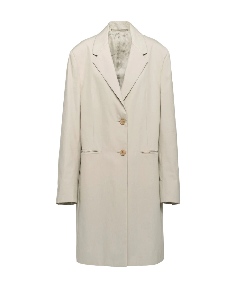 Prada Single-breasted Cotton Coat In Nude