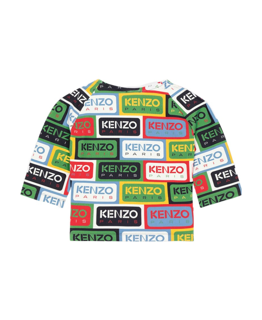 Kenzo All-over Logo Printed Crewneck Crop Top In Multicolor