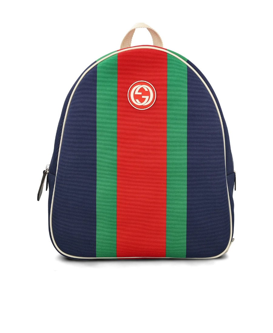 Gucci Double G Striped Backpack In Blue