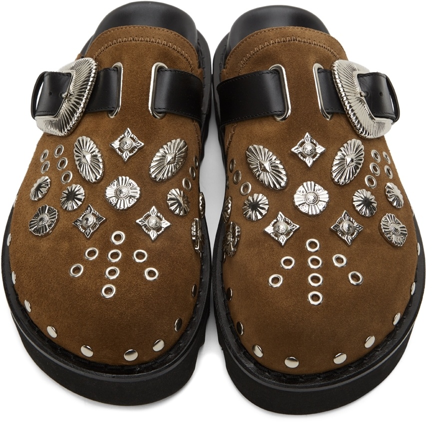 Toga Virilis Ssense Exclusive Tan Eyelet Metal Sabot Loafers In Black