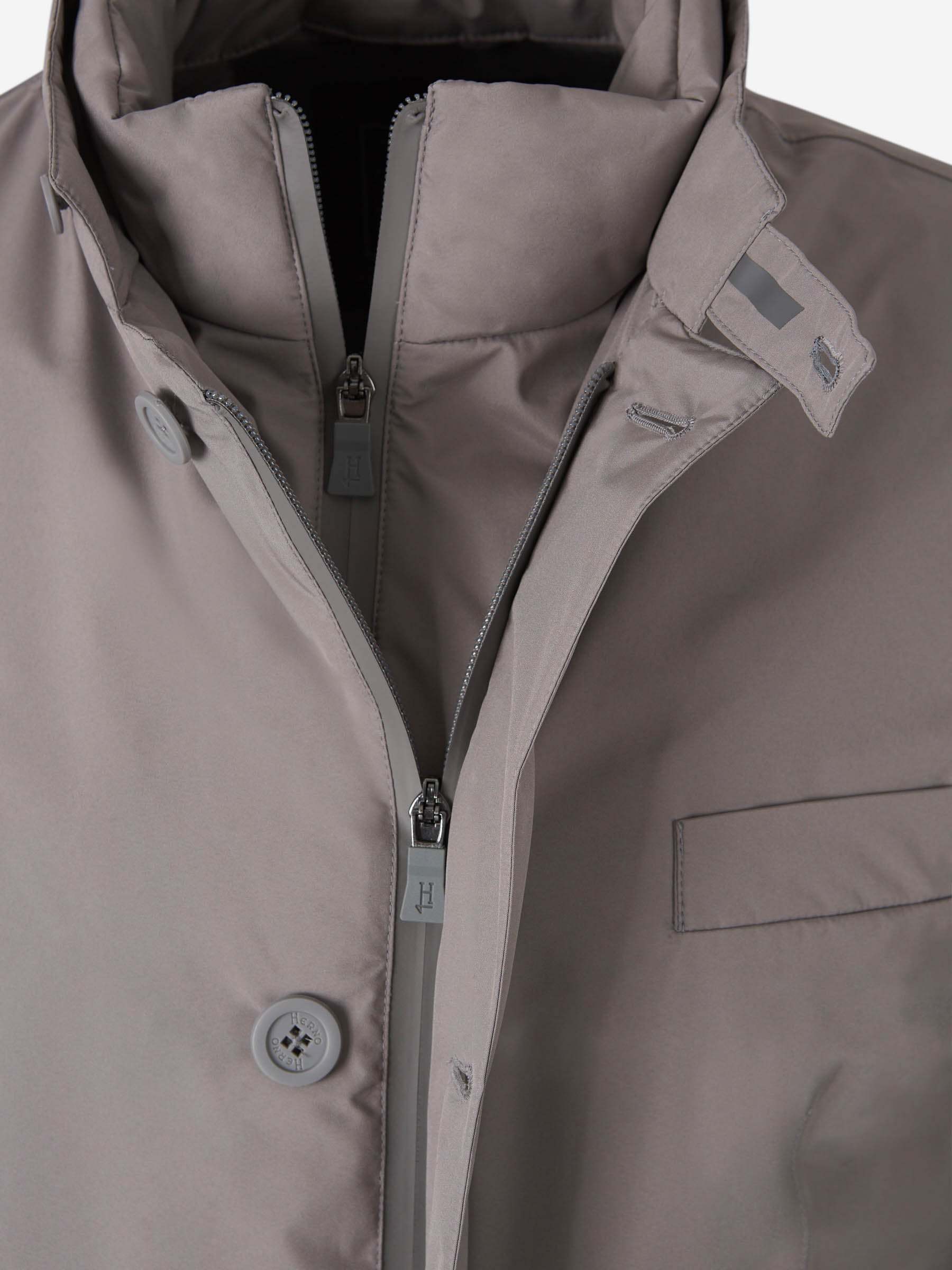 Herno High-neck Buttoned Padded Jacket In Gray