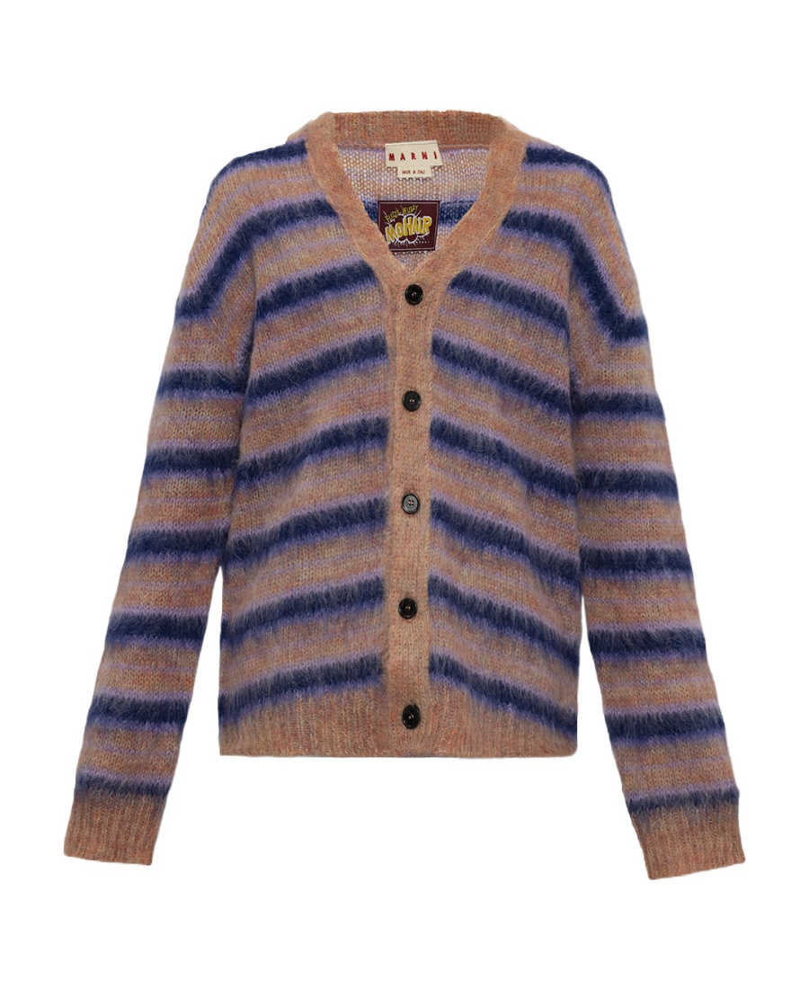 Marni Striped Mohair-blend Cardigan In Brown