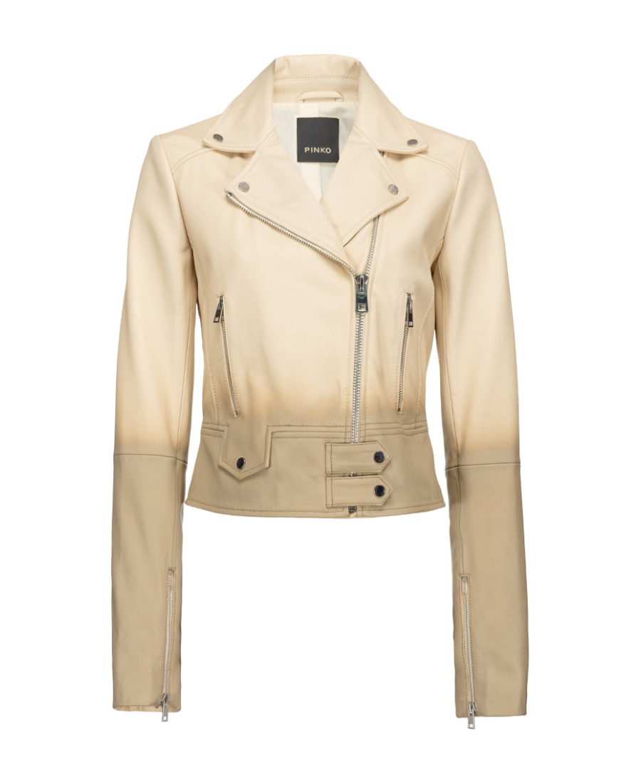 Pinko Nappa Leather Biker Jacket In Brown