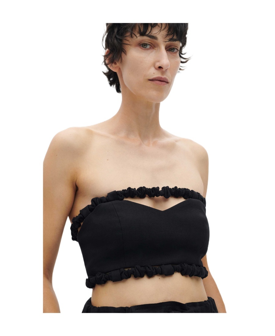 Ganni Bandeau Strapless Crop Top In Black