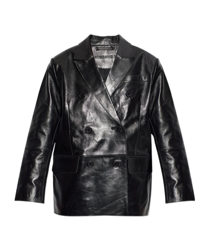 Stand Studio Double-breasted Leather Coat In Black