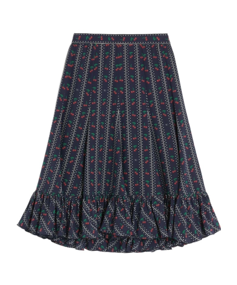 Valentino Crepe De Chine Midi Skirt With Cherryfic Print In Black