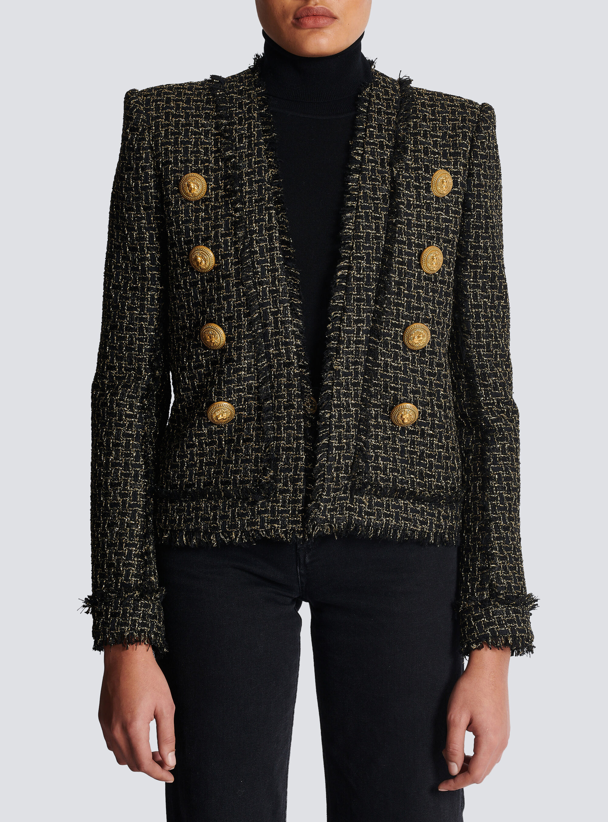 Shop Balmain Lurex Tweed Jacket In Black
