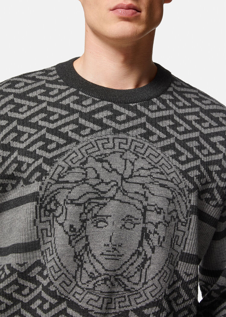 Versace La Greca Medusa Jacquard Jumper In Black