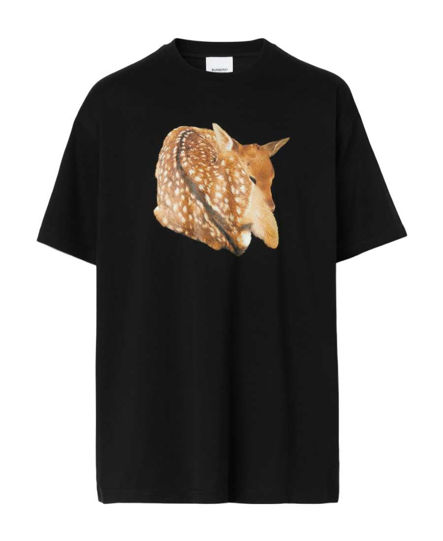 Burberry Fawn Printed Crewneck T-shirt In Black