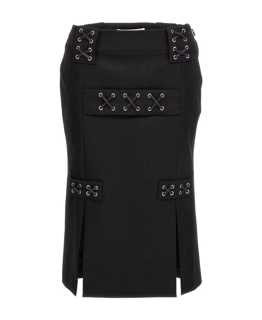 Alessandra Rich Lace-up Skirt With Fitted Silhouette And Slits In Black