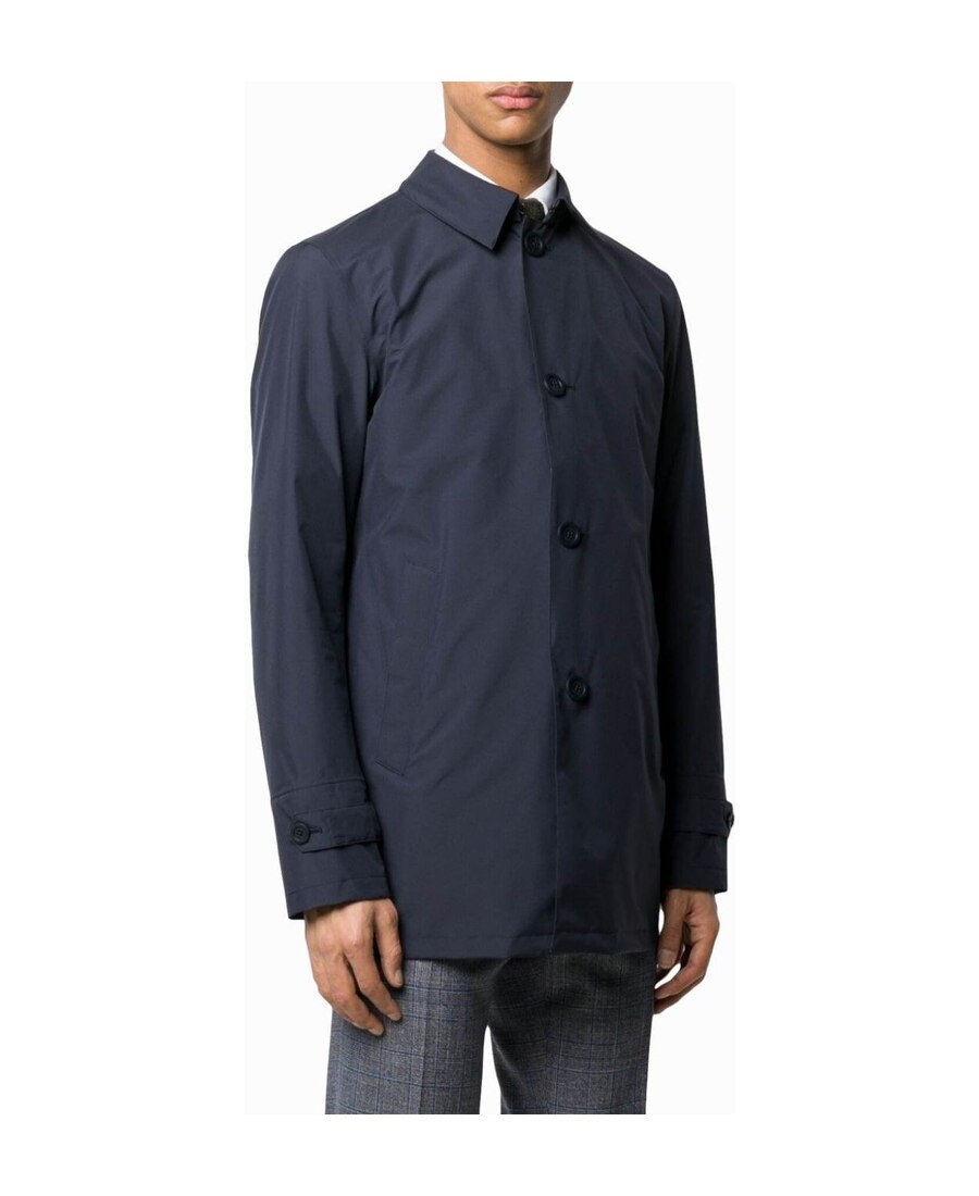 Herno Point-collar Button-through Coat In Blue