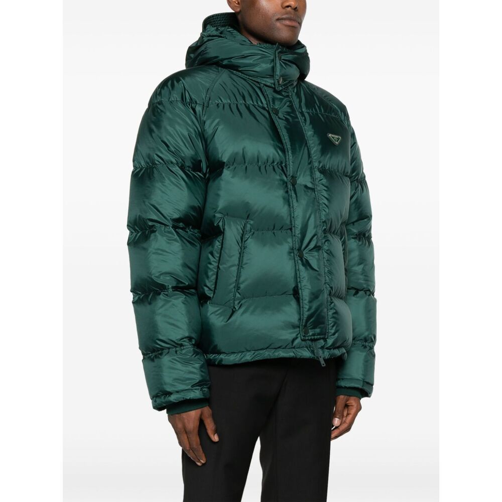 Prada Re-nylon Cropped Down Jacket In Green