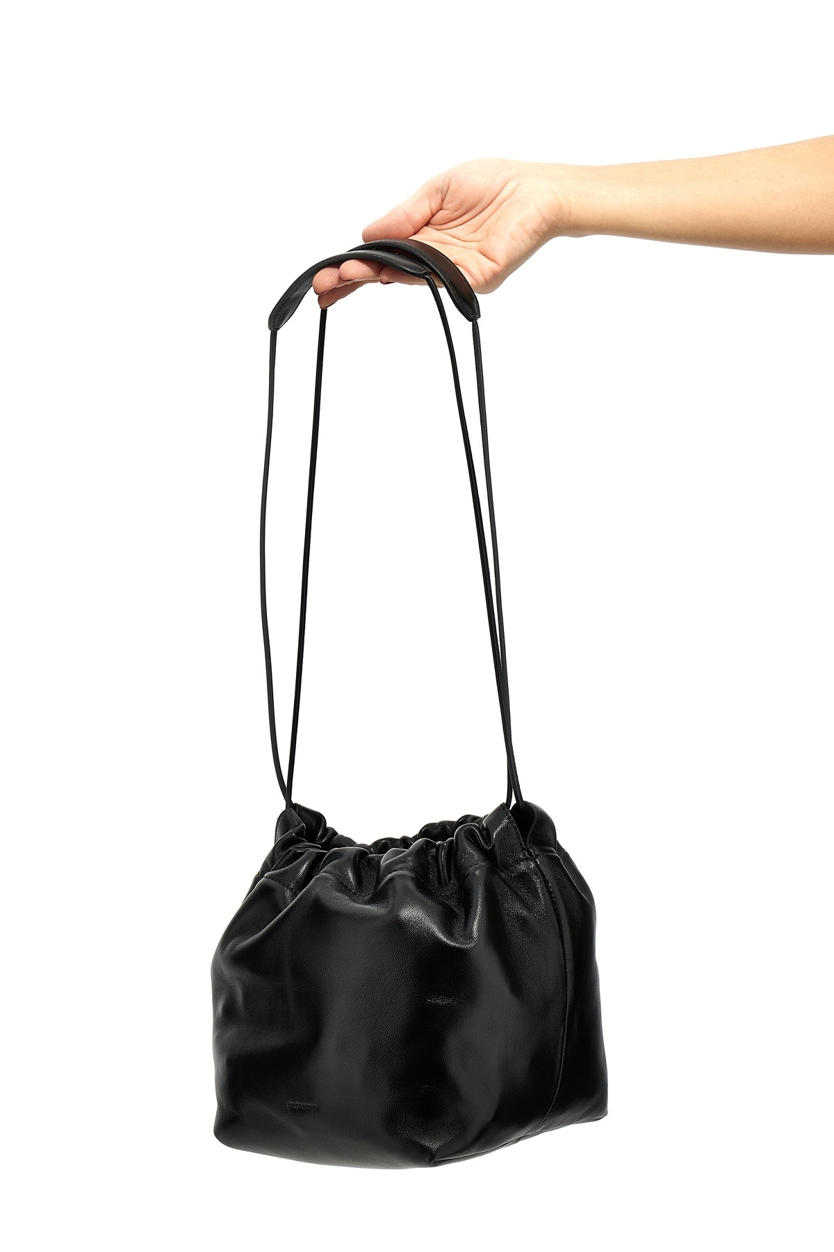 Jil Sander Dumpling Leather Bucket Bag In Black