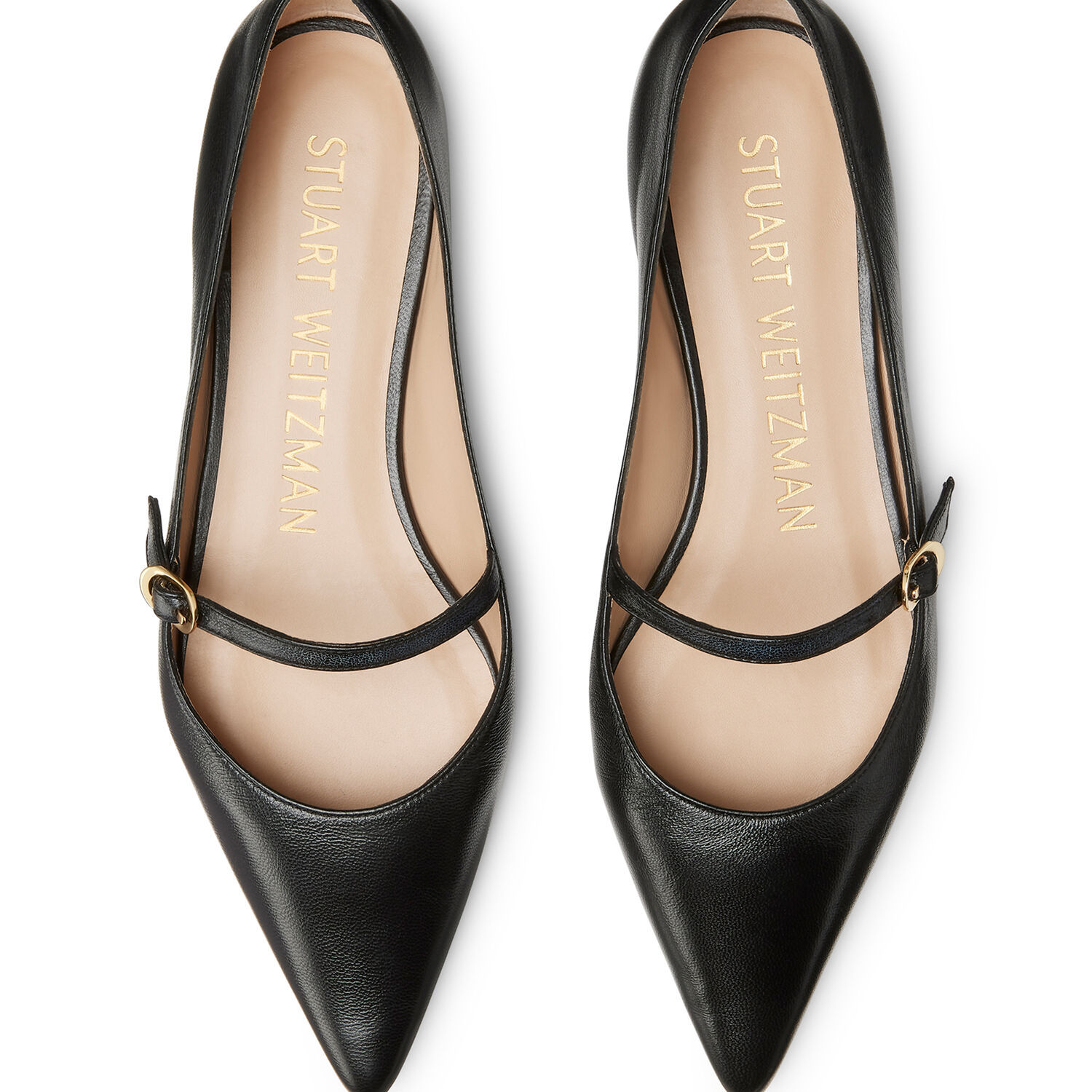 Stuart Weitzman Emilia Leather Mary Jane Point-toe Flats In Black