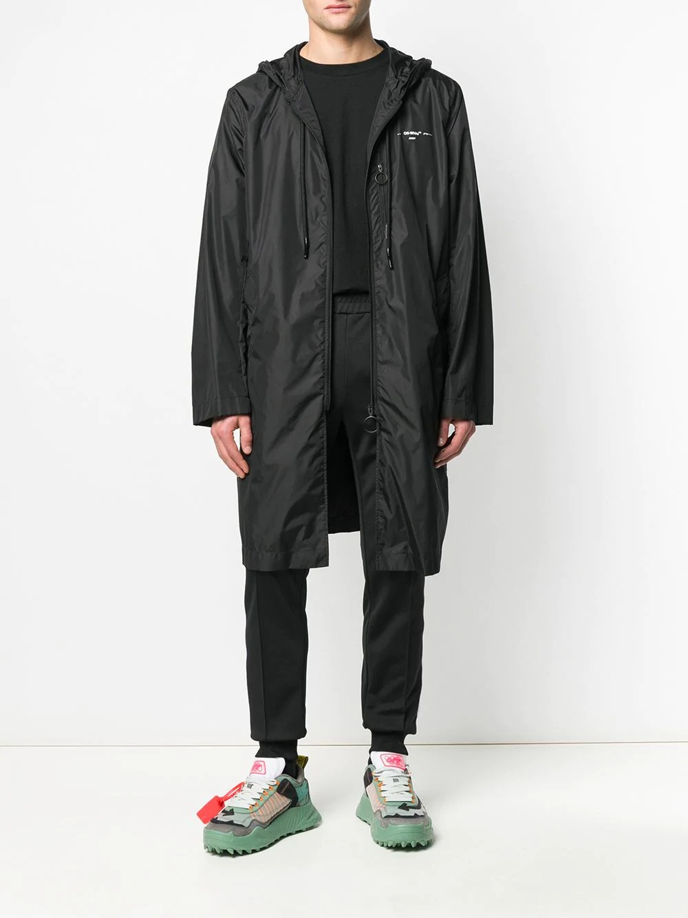Off-white Mid-length Zipped Raincoat In Black