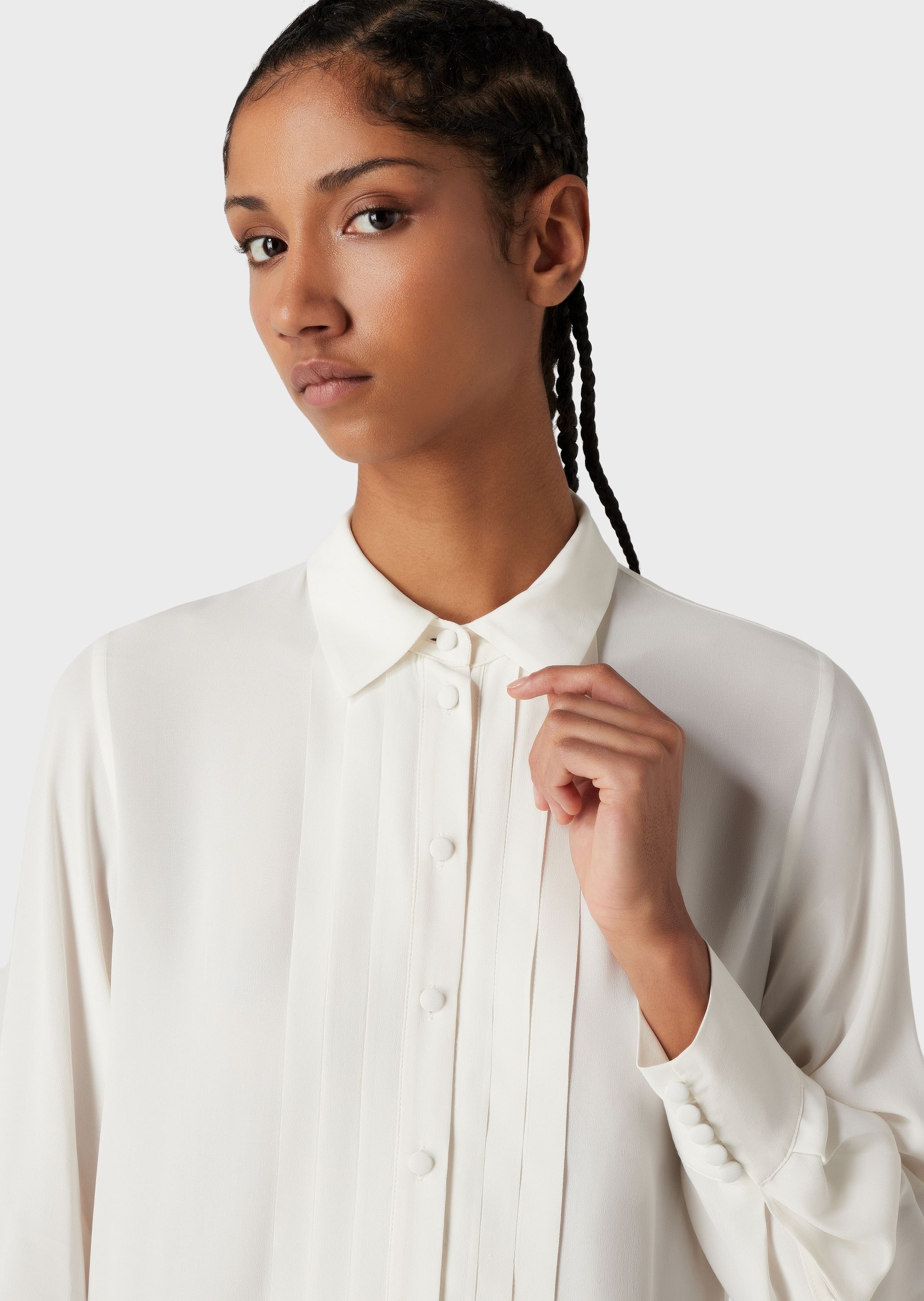 Shop Emporio Armani Wrinkled Bow Knot Crepe Shirt In White