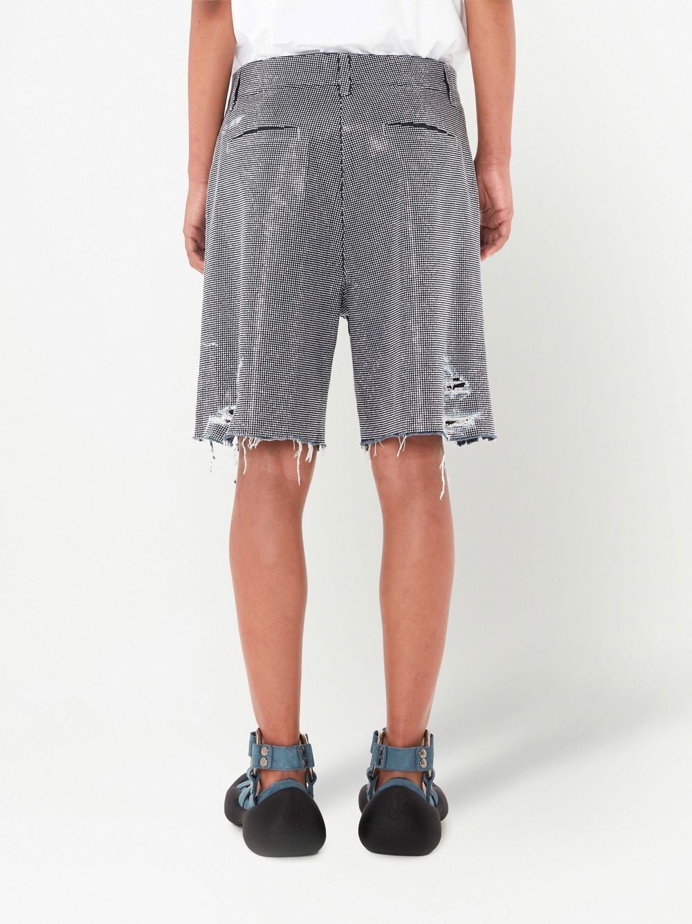 Jw Anderson Distressed Embellished Denim Shorts In Black