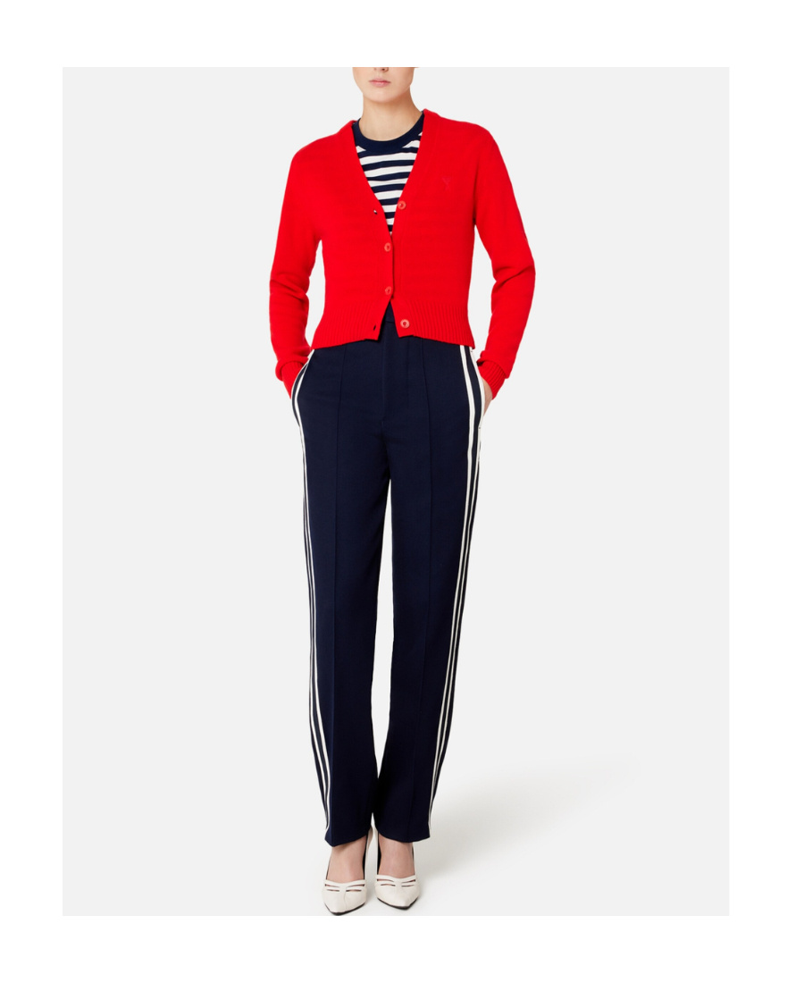 Shop Ami Alexandre Mattiussi Stripe-detail Straight-leg Trousers In Black