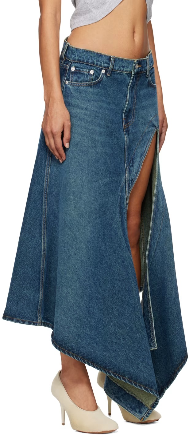 Y/project Y Project Denim Midi Skirt With Cut Out Details In Blue