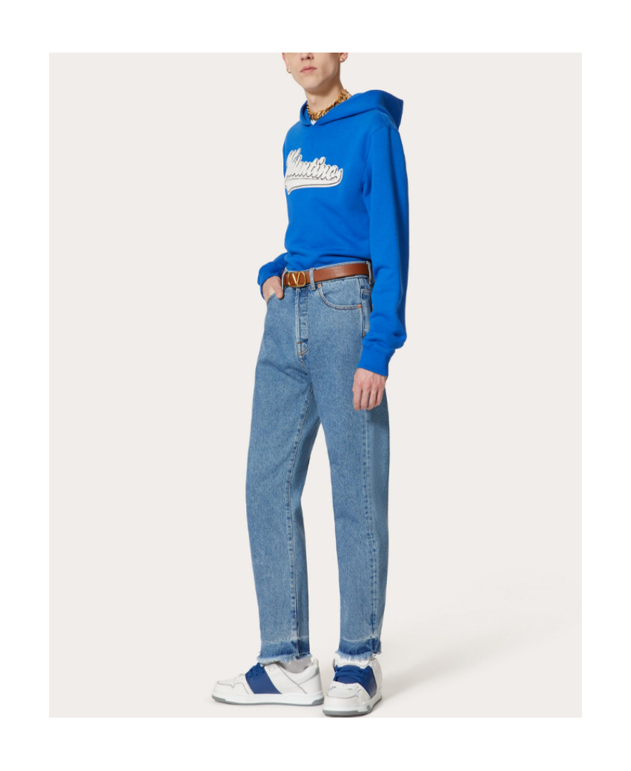 Valentino Embroidered Logo-patch Hoodie In Blue