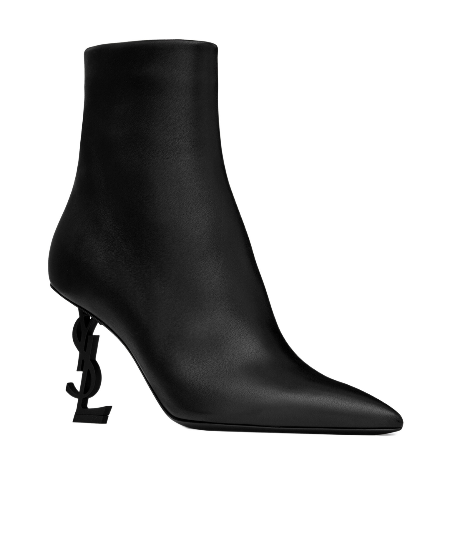 Saint Laurent Opyum Leather Pointy-toe Ankle Boots In Black