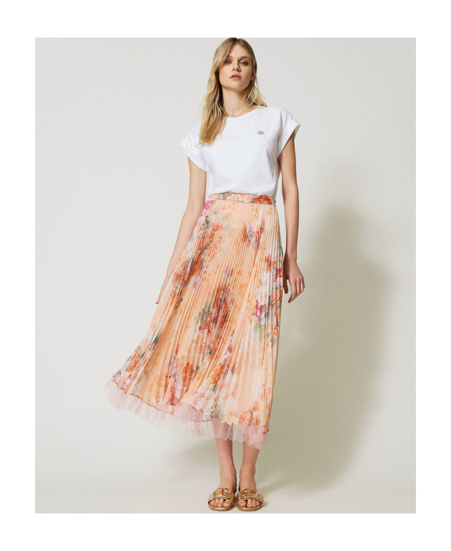 Twinset Floral-print Pleated Midi Skirt In Pink