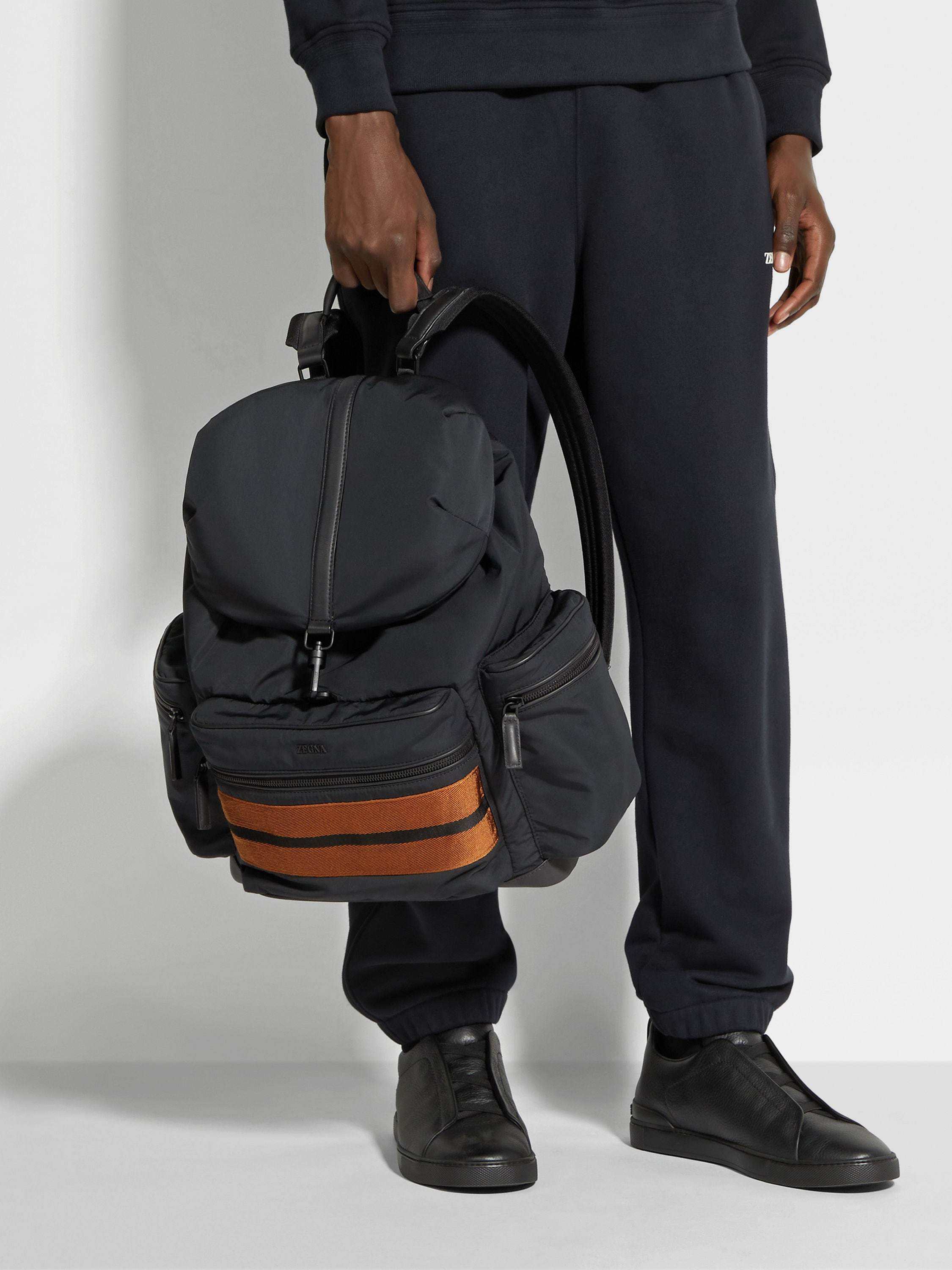 Zegna Stripe-trim Backpack In Black