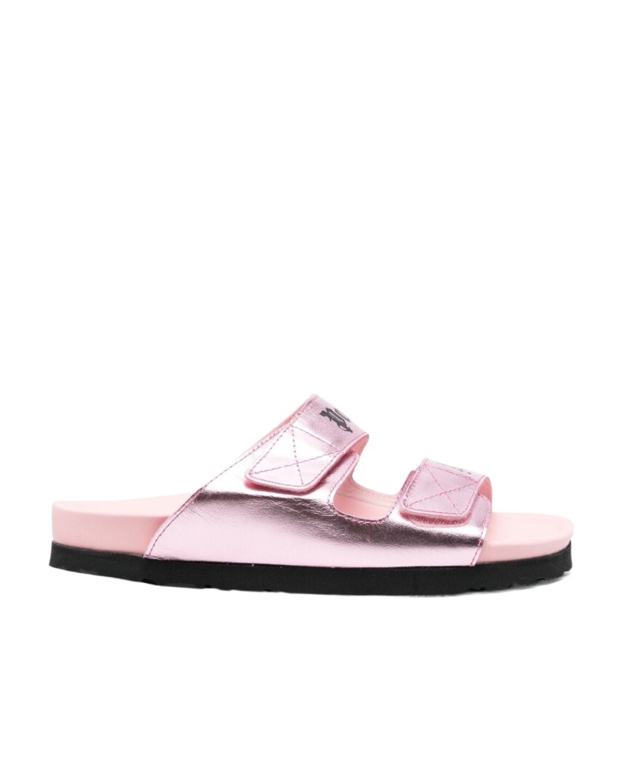 Palm Angels Leather Logo Sandals In Pink