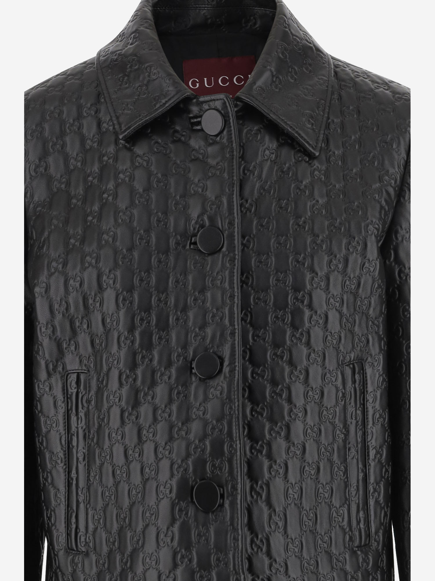Gucci Embossed Gg Leather Jacket In Black