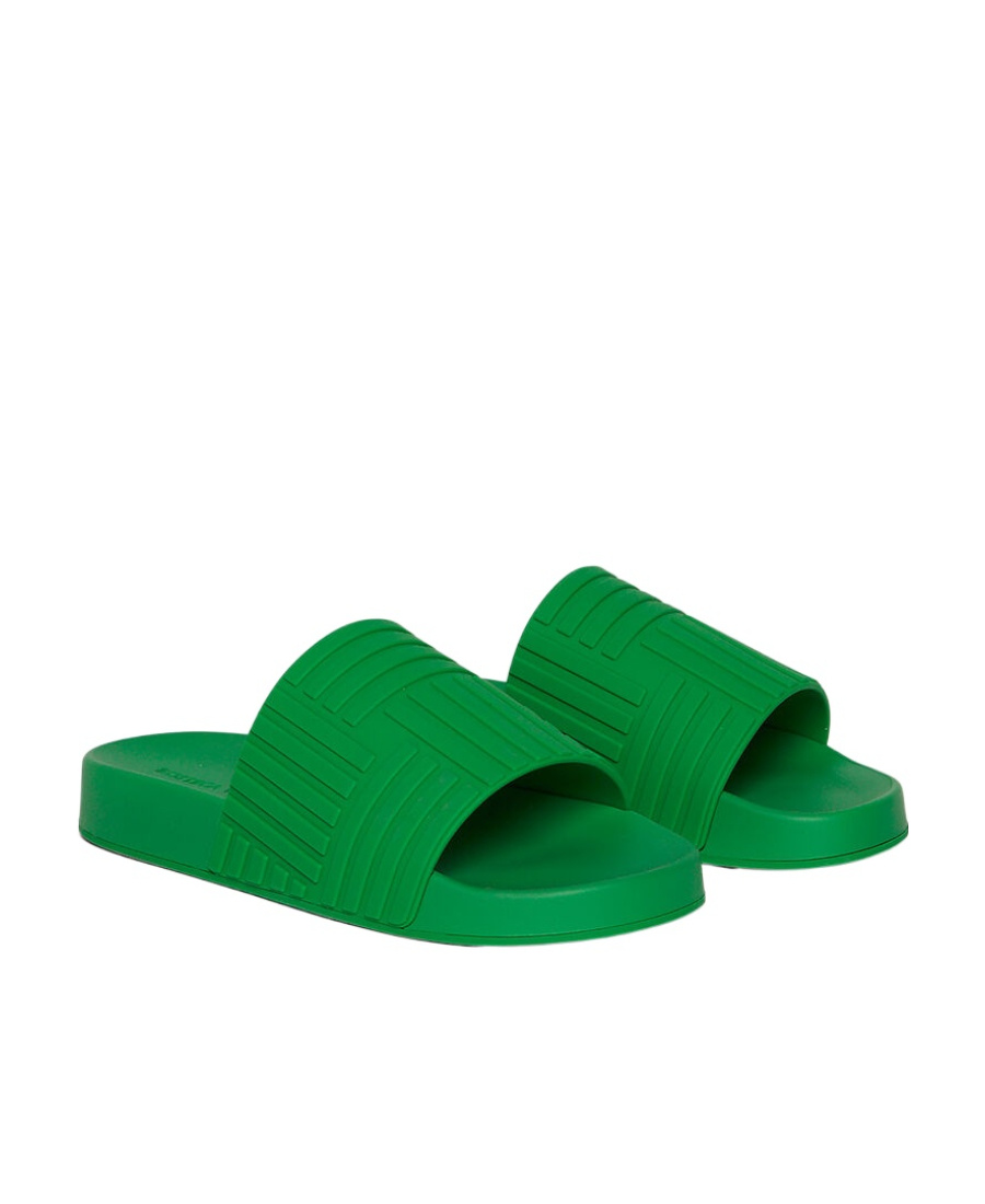 Bottega Veneta Intrecciato Logo-embossed Slides In Green