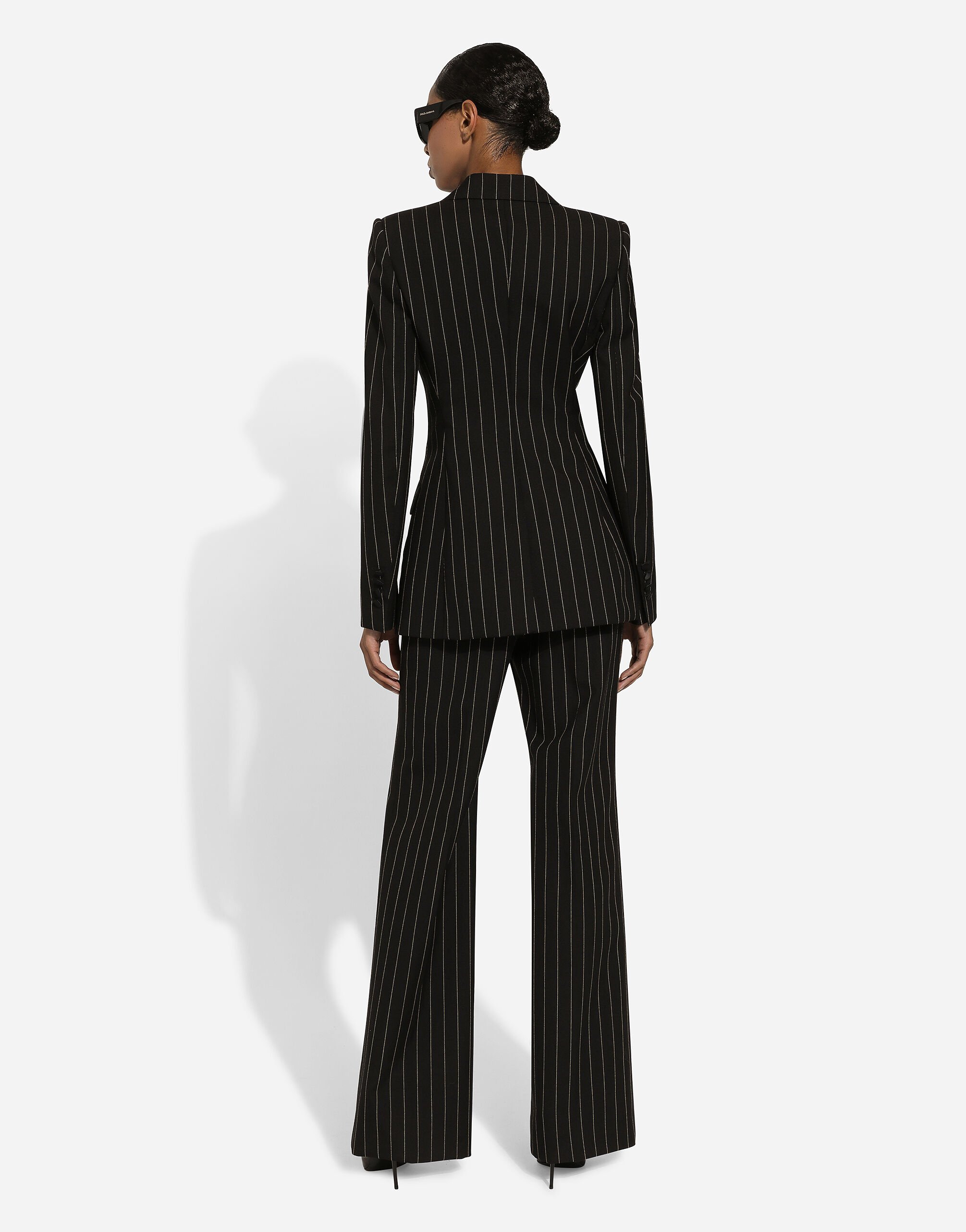 Dolce & Gabbana High Waist Pinstripe Flared Pants In Black