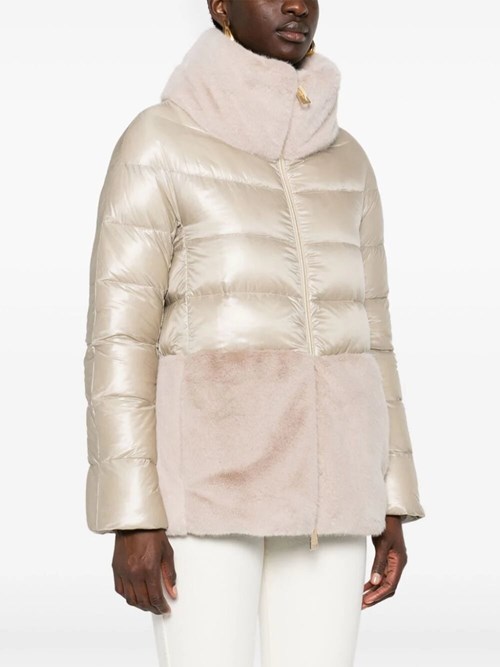 Herno Ultralight Nylon And Lady Alternative Fur Hooded Jacket In Nude