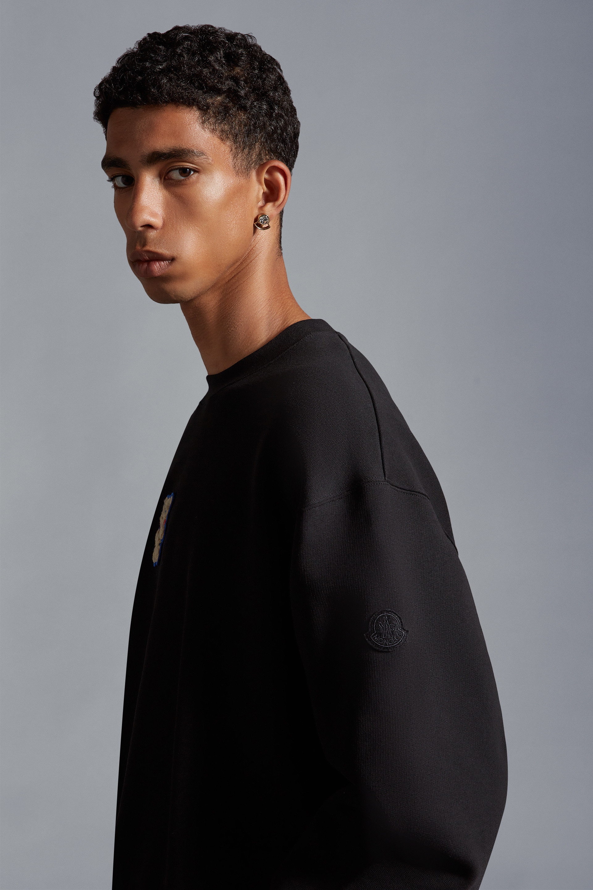 Moncler Logo-patch Cotton Sweatshirt In Black