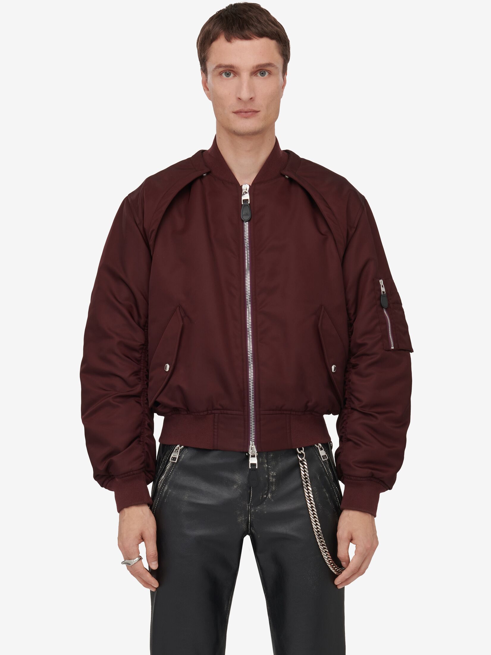 Alexander Mcqueen Harness Nylon Bomber Jacket In Red