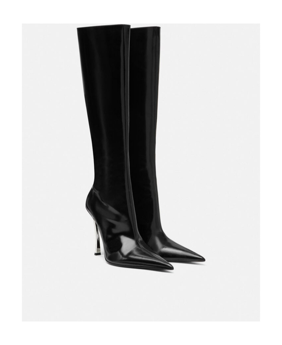 Versace Pin-point Knee-high Boots In Black