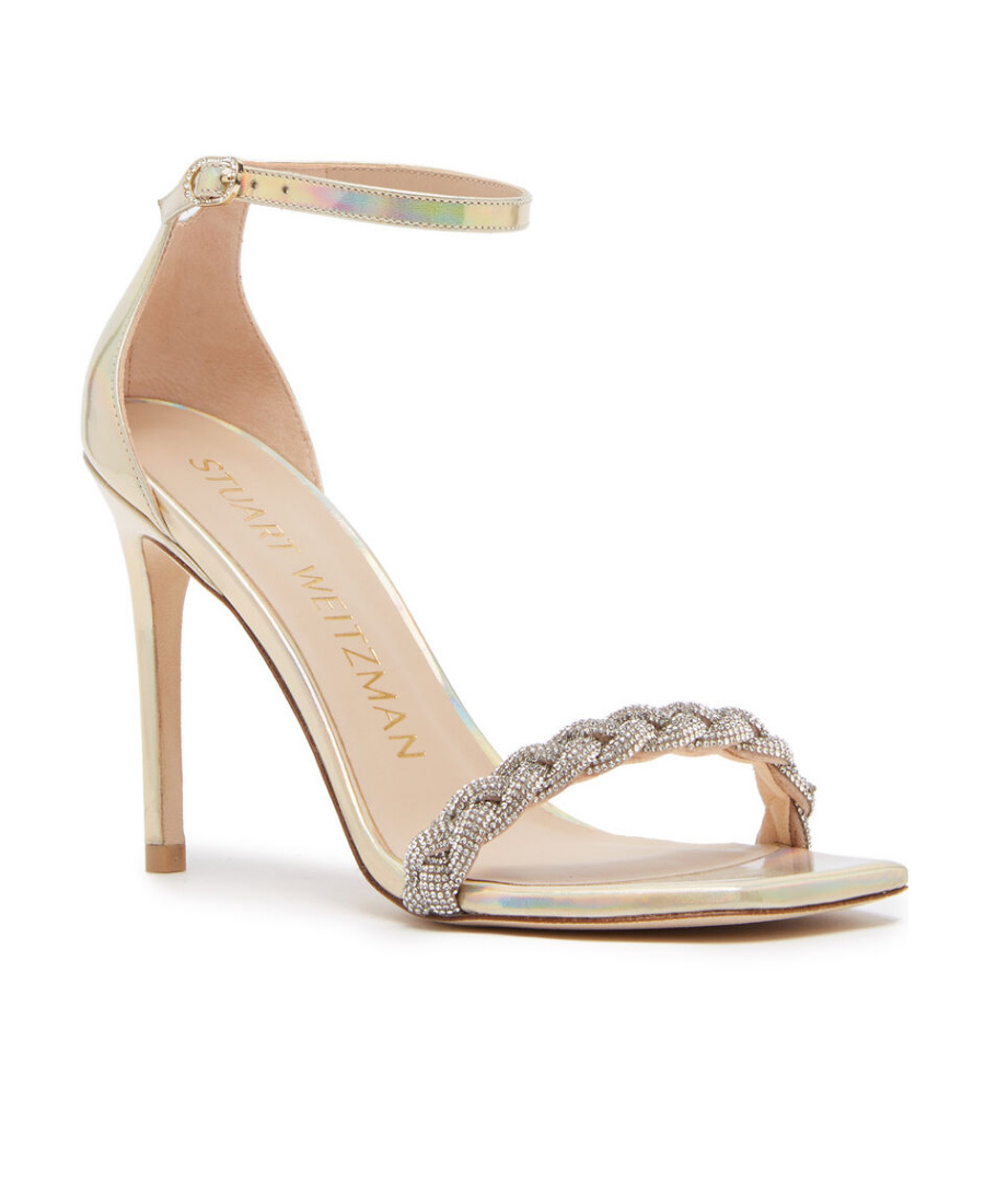 Stuart Weitzman Crystal-embellished Iridescent Sandals In Nude